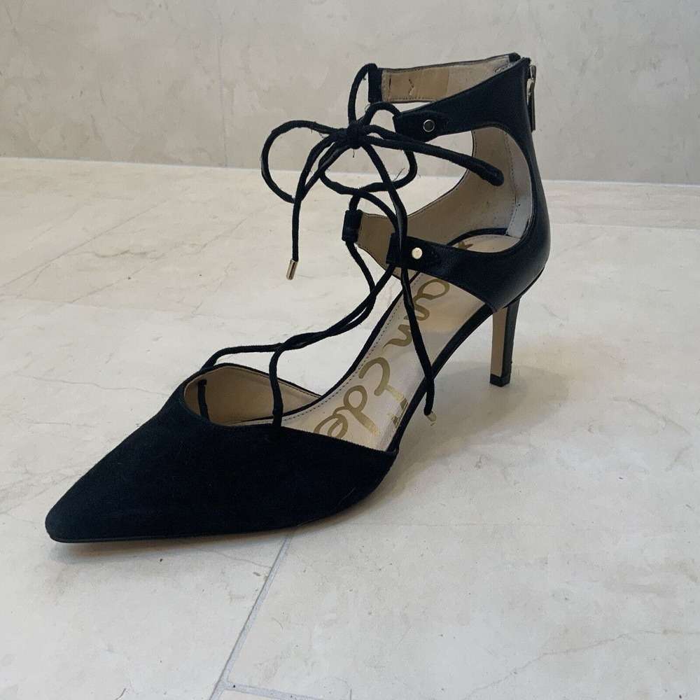 Sam Edelman Sz 10 Black Heels Sandals Taylor Women Pointed Toe Lace-up